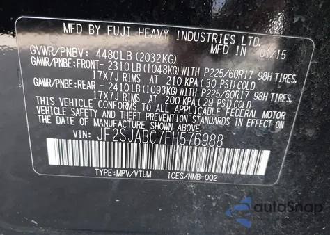 2015 Subaru Forester 2.5I z USA, uszkodzony, nr VIN JF2SJABC7FH576988